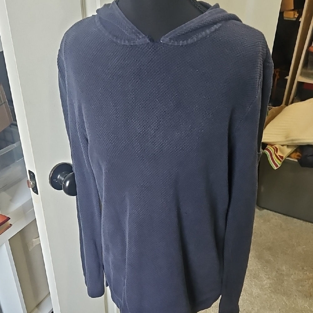 Eddie Bauer Women's Navy Blue Hooded Waffle Weave Sweater Size Small